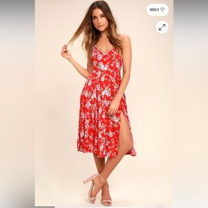 Lulus Esperanza Red Floral Midi Dress Size XL
